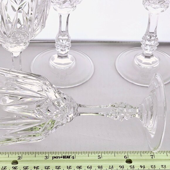 4 Capri Crystal Wine Glasses 7" notched ball stem toasting goblets vtg - Picture 6 of 7